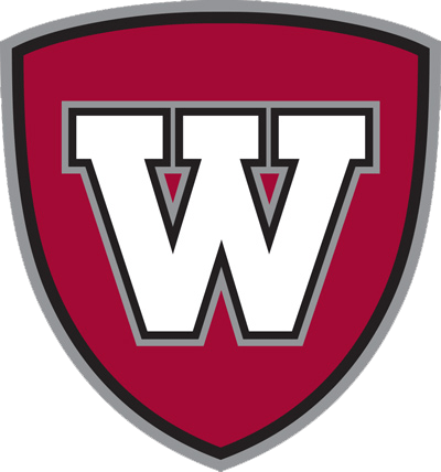 White letter "W" on red shield.