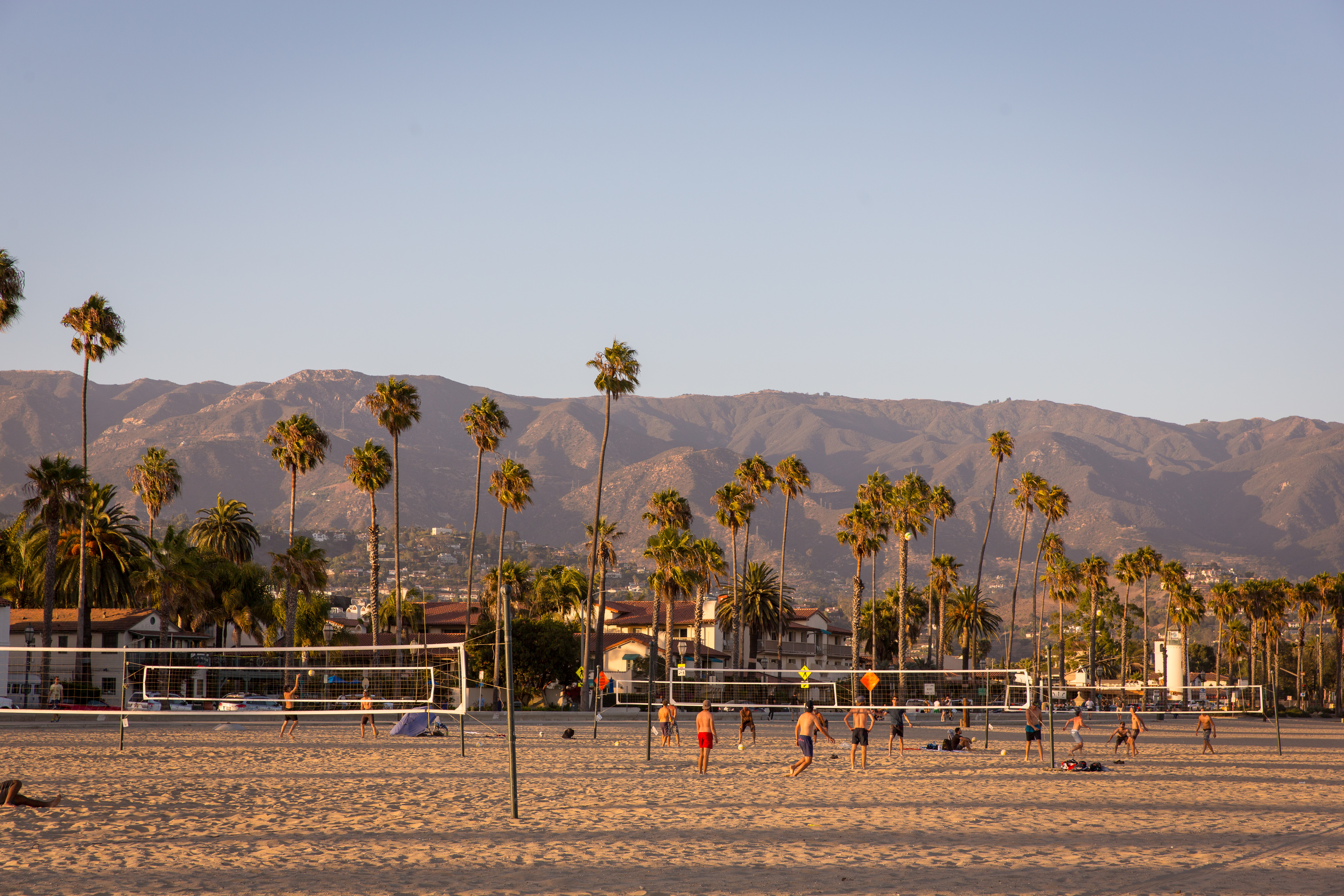 westmont students playing volleyball east beach